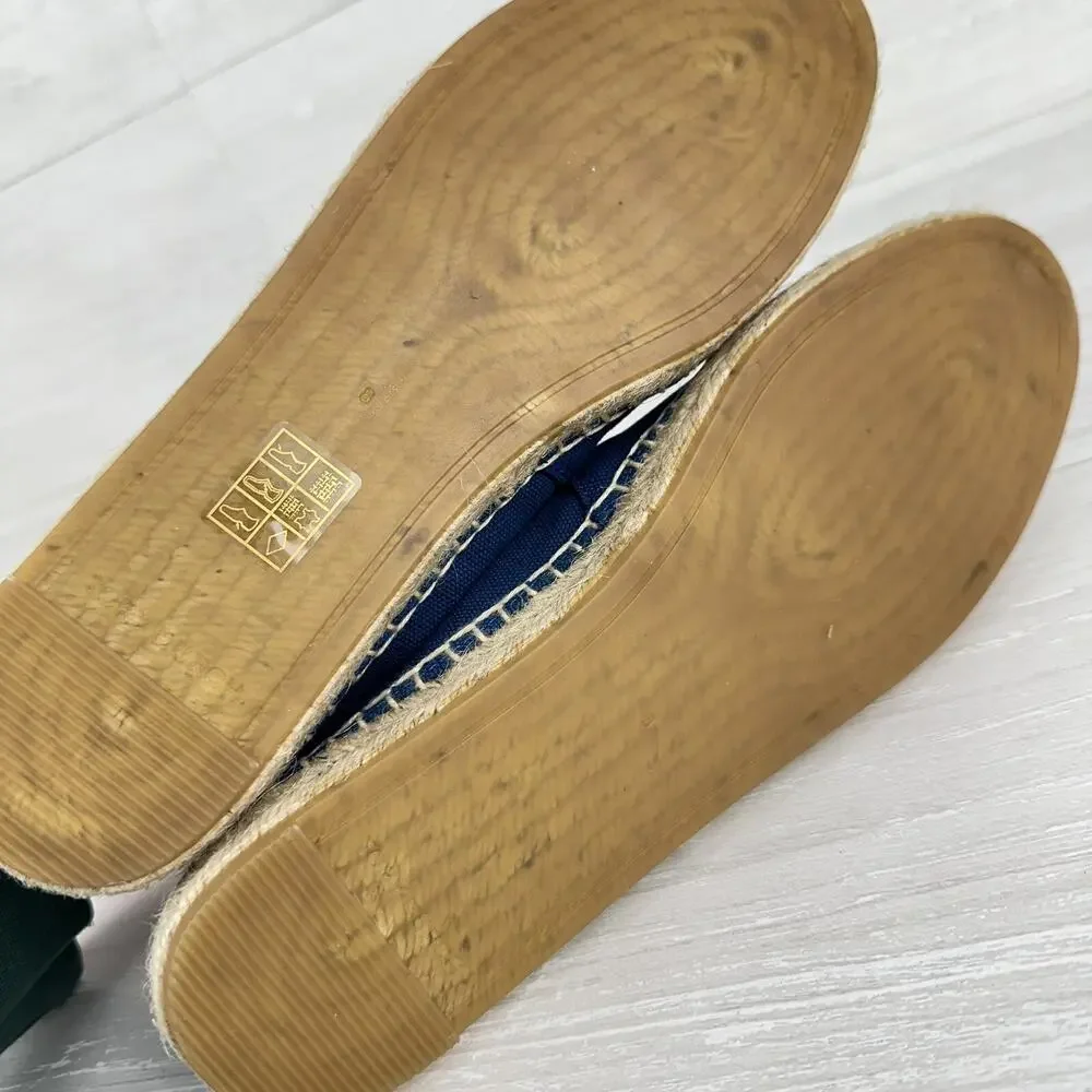 Tory Burch Flat Espadrille Size 8 Raffia‎ Embroidered Straw Blue Tropical Cruise